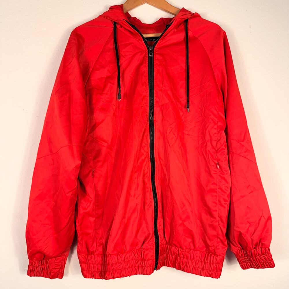 Red Hooded Zip-Up Windbreaker Jacket Unisex Oversized